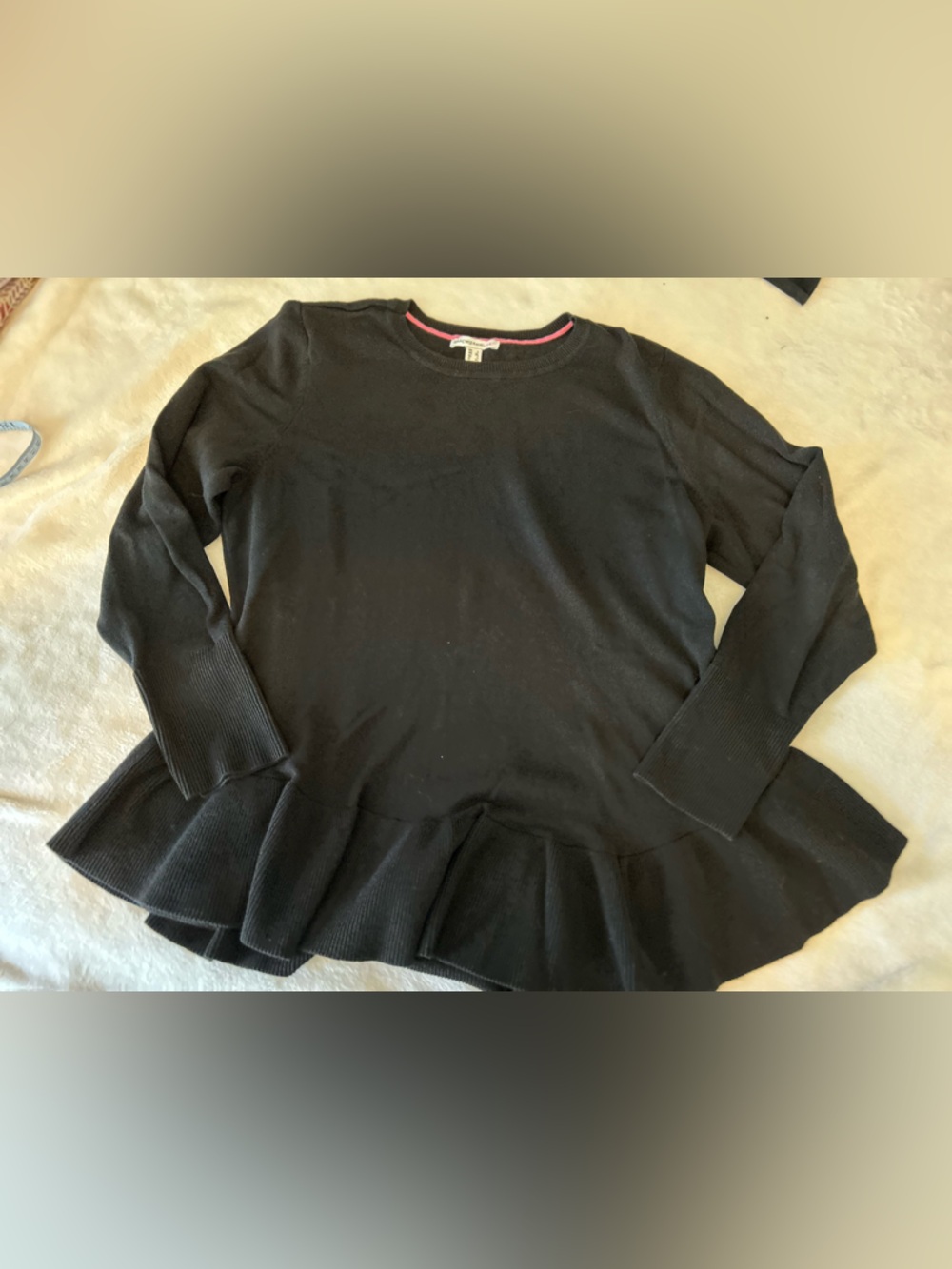 Isaac Mizrahi Black Peplum Long Sleeve Knit Top Ruffle Large
